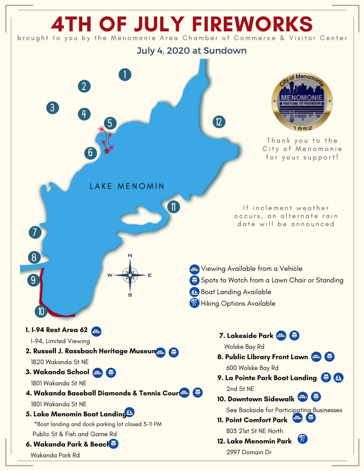 Menomonie fireworks viewing areas